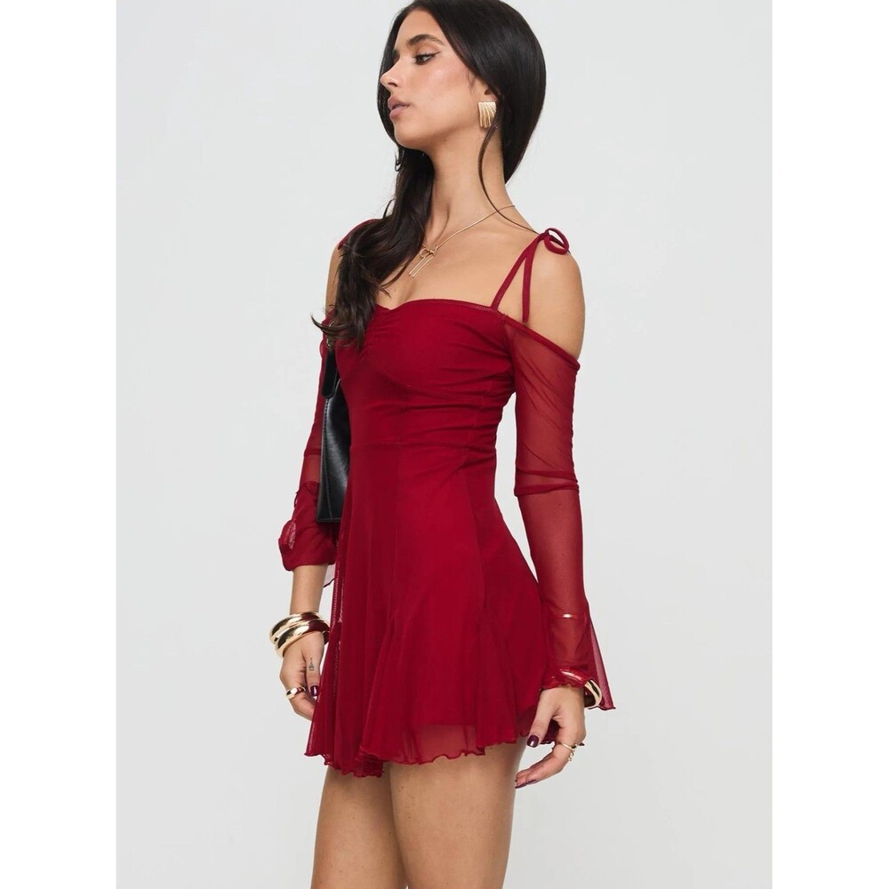Princess Polly Women's Red Mini Dress Long Sleeves Size 4